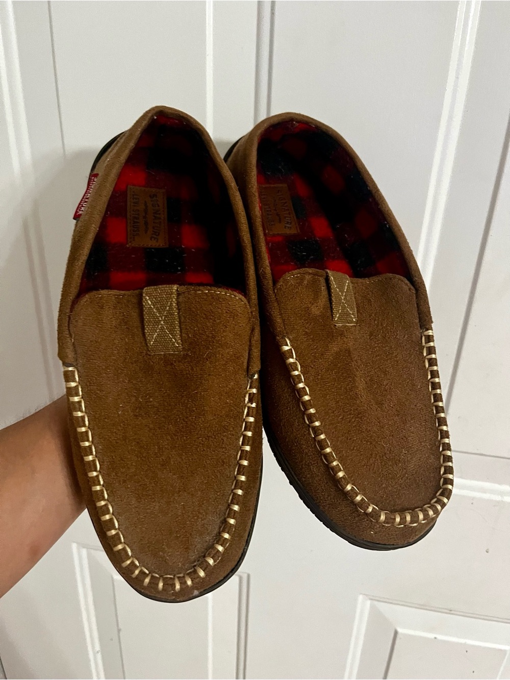Levi's Brown Suede Slip-On Moccasins with Plaid Lining
